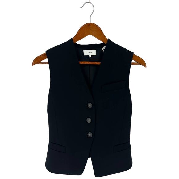 Vince Black Cutaway Crepe Vest in Black - Picture 8 of 15